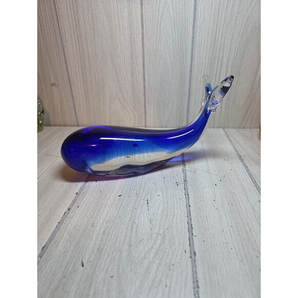 Vtg Blown Art Glass Whale Large Cobalt Blue Whale Sculpture 9” Murano Style - Picture 1 of 10